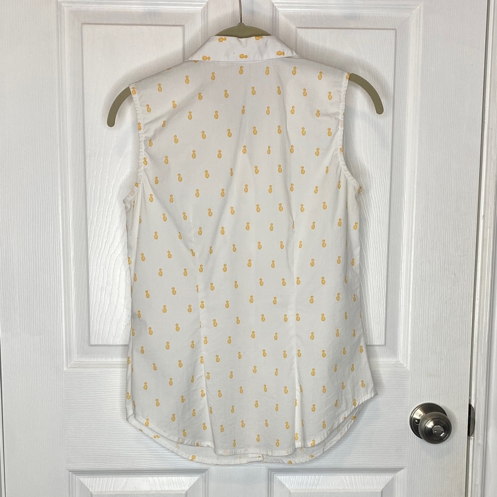 Twik White Yellow Pineapple Print Sleeveless Button Front Shirt Summer P/S - Picture 7 of 15
